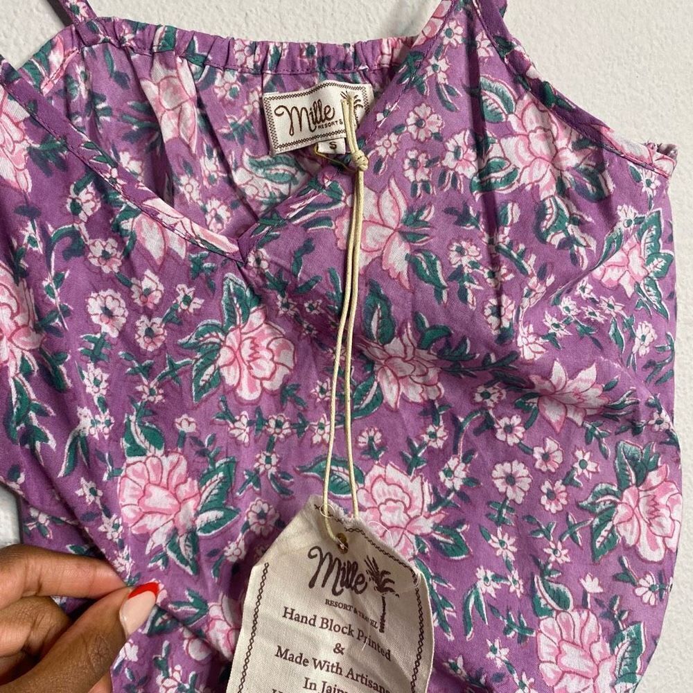 NEW Mille Resort Slip Dress Floral‎ Roma Ruffle Hem Midi Dress Purple Size S - Picture 3 of 5